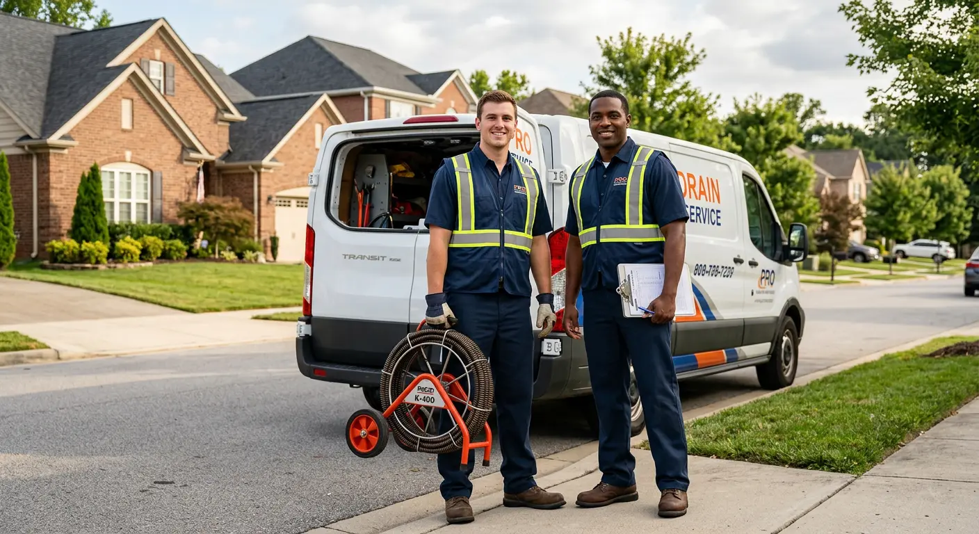 Sewer and drain service team with equipment ready for work in Sparks